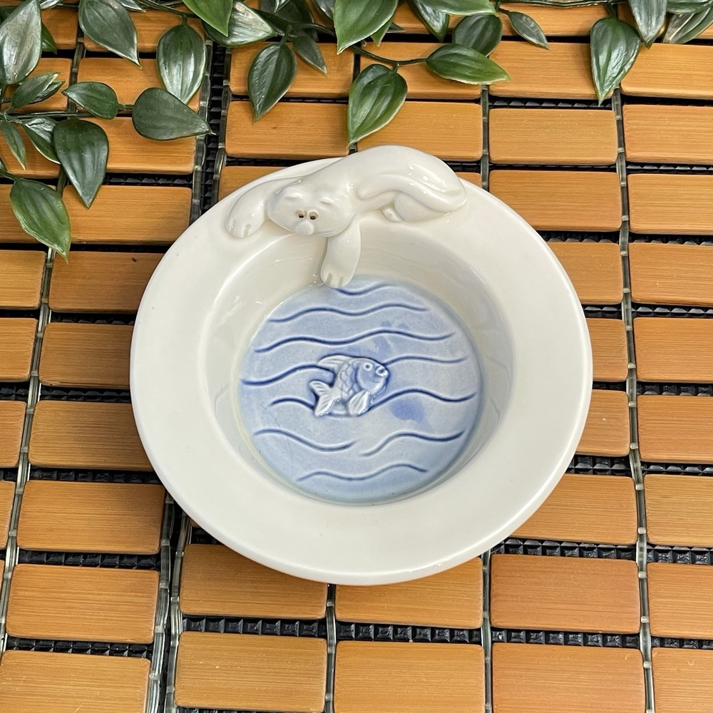 Vintage 1970s Fitz and Floyd Cat Fish Ceramic Trinket Dish Catchall Discontinued